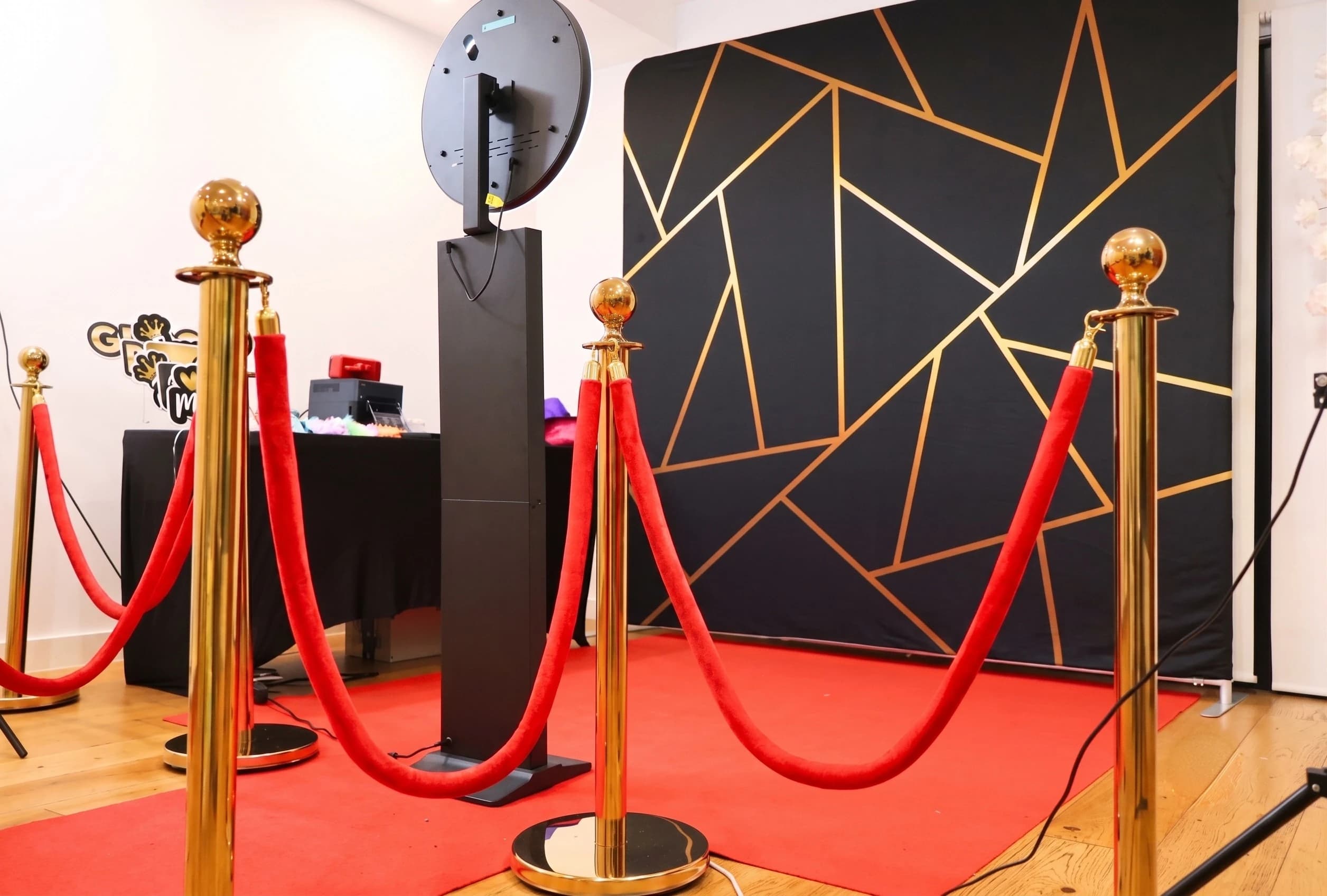 Elegant Gold & Black photo booth backdrop — Melbourne